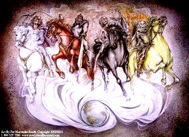 A picture of the four horsemen of the Apocalypse.