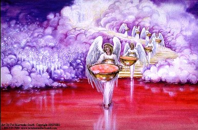 A picture of the seven angels with the seven final Bowl Judgments.