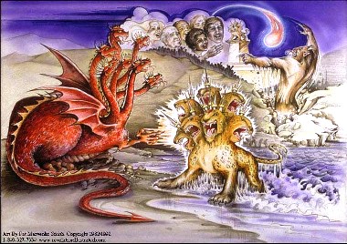 A picture of the Beast and his false prophet.