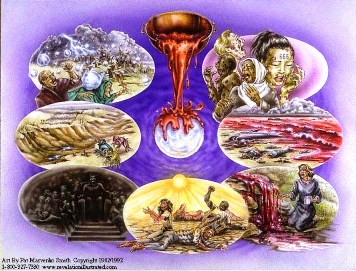 A picture of the angels of the Bowl Judgments       carrying their bowls.