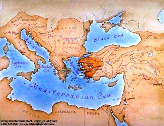 A map of the locations of the seven churches of the book of Revelation.